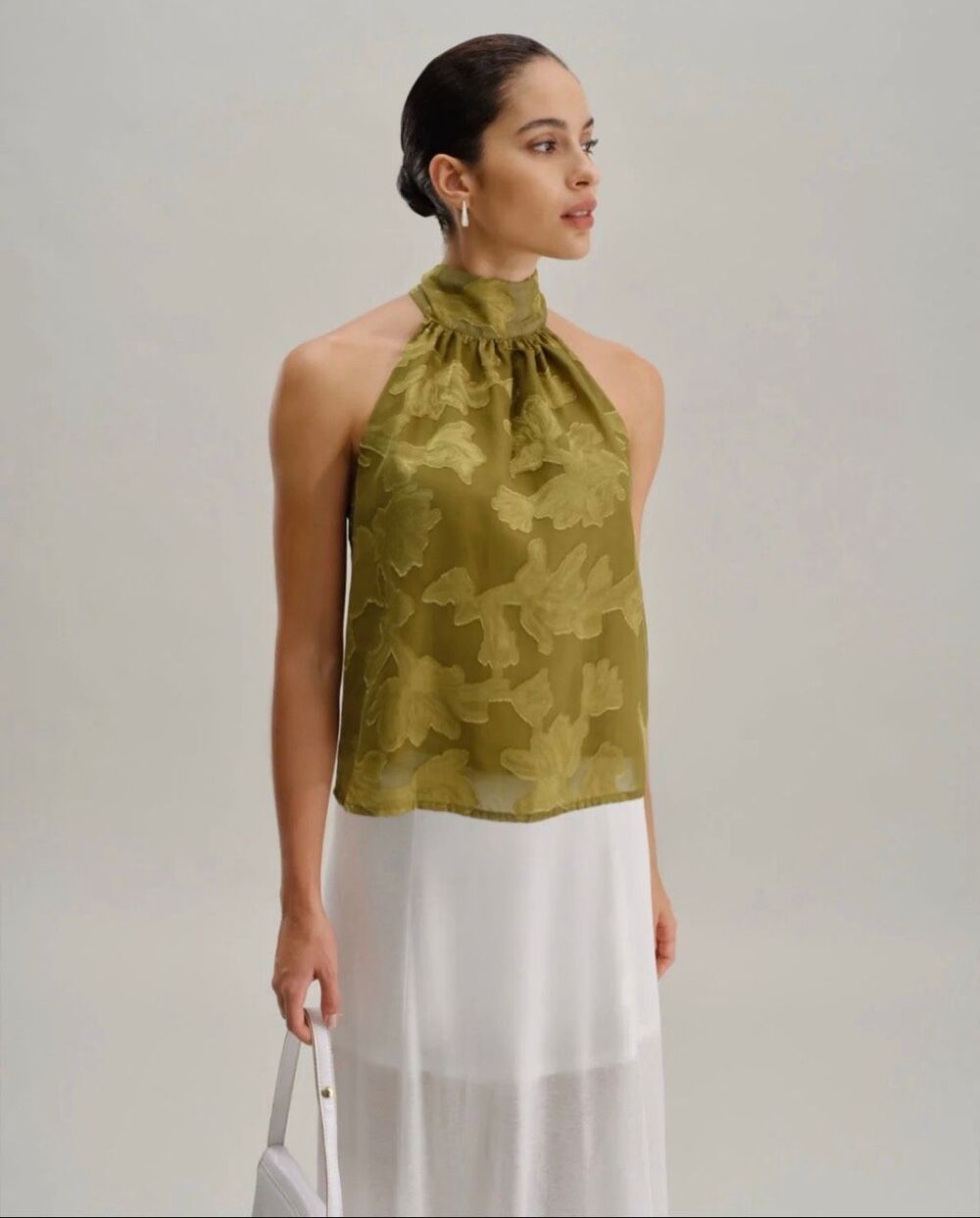 Rihoas Green Floral Turtle Neck Tank Top